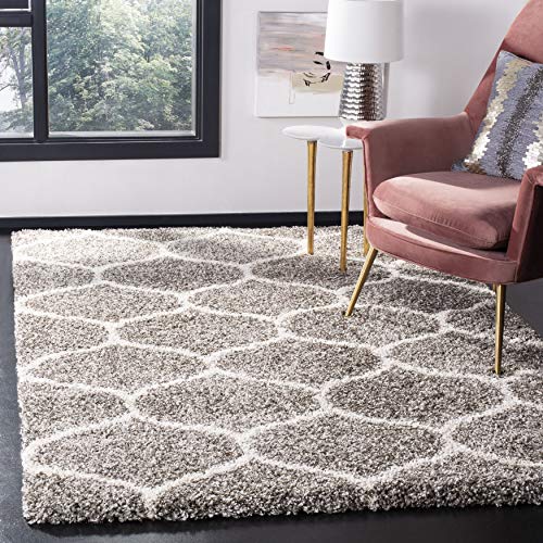 SAFAVIEH Hudson Shag Collection Accent Rug - 3' x 5', Grey & Ivory, Trellis Design, Non-Shedding & Easy Care, 2-inch Thick Ideal for High Traffic Areas in Entryway, Living Room, Bedroom (SGH280B)