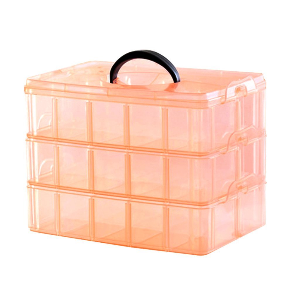 Kamay's Extra Large 3 Tier Stackable Adjustable Compartment Slot Bead Craft Jewellery Tool Storage Organiser, with 30 Compartments, Container Box, Orange