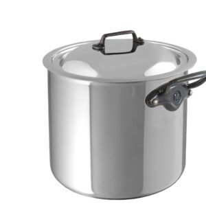 Mauviel M'Cook Iron 5-Ply Polished Stainless Steel Stock Pot With Lid, And Iron Handles, 9.7-qt, Made In France