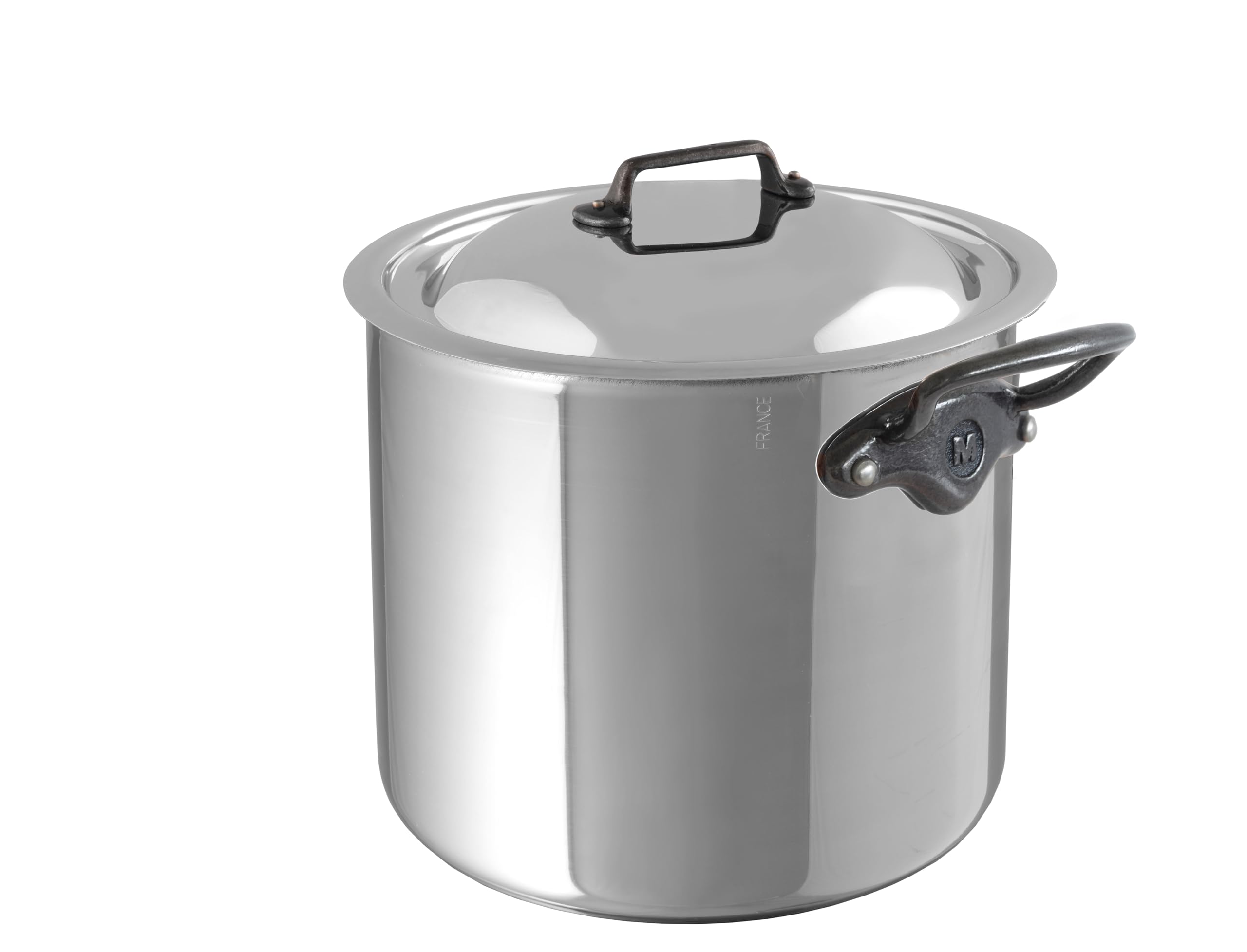 Mauviel M'Cook Iron 5-Ply Polished Stainless Steel Stock Pot With Lid, And Iron Handles, 9.7-qt, Made In France