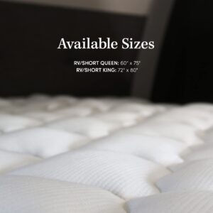 RV Mattress Topper Short King - Extra Plush Rayon from Bamboo Pad with Fitted Skirt - Mattress Cover for RV or Camper