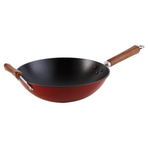 imusa usa light cast iron wok with wood handles 14-inch, black