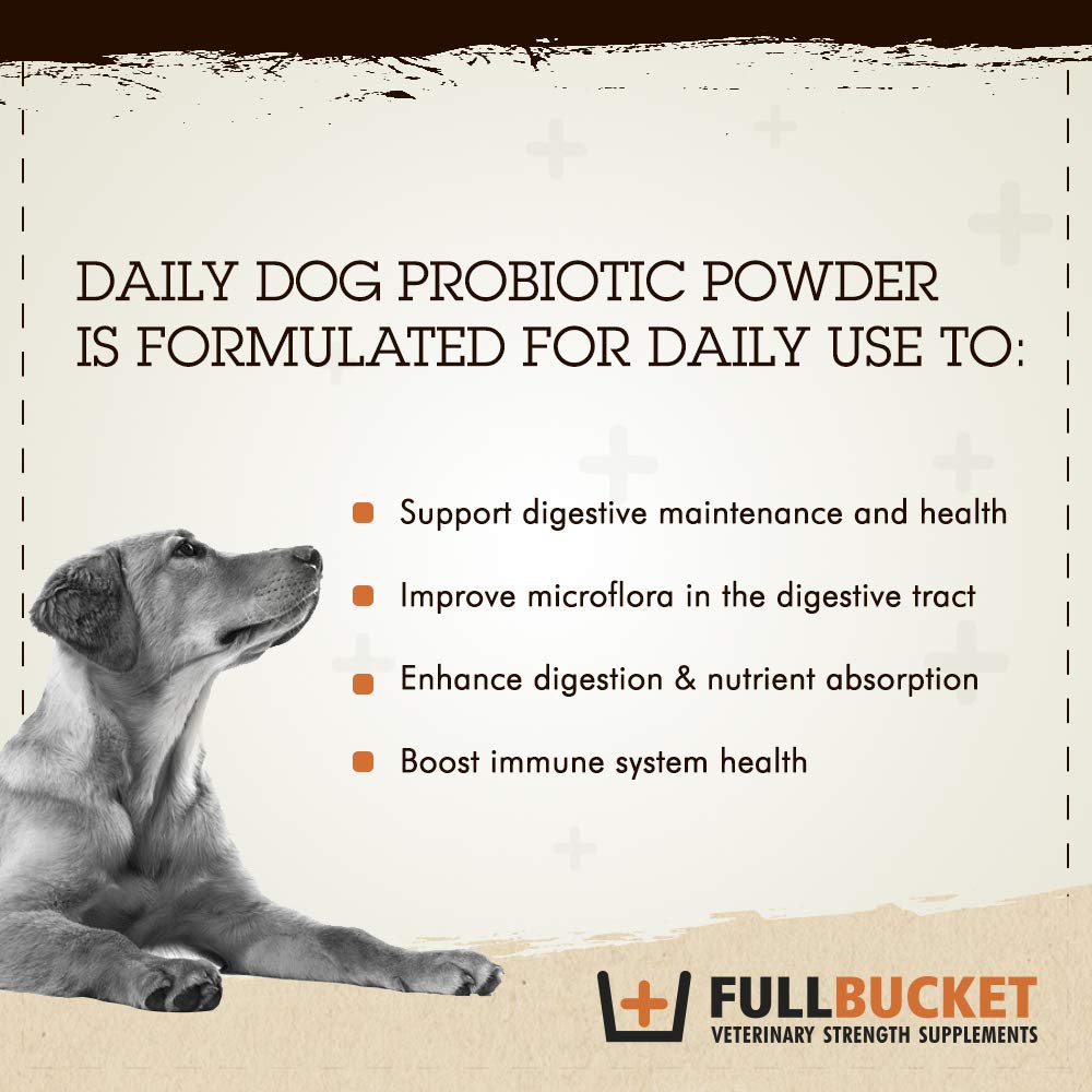 FullBucket Daily Dog Probiotic 30 Servings - Support Natural Digestion, Treat & Prevent Diarrhea - Probiotics, Prebiotics & Digestive Enzymes All in One Tasty Probiotic Powder for Dogs