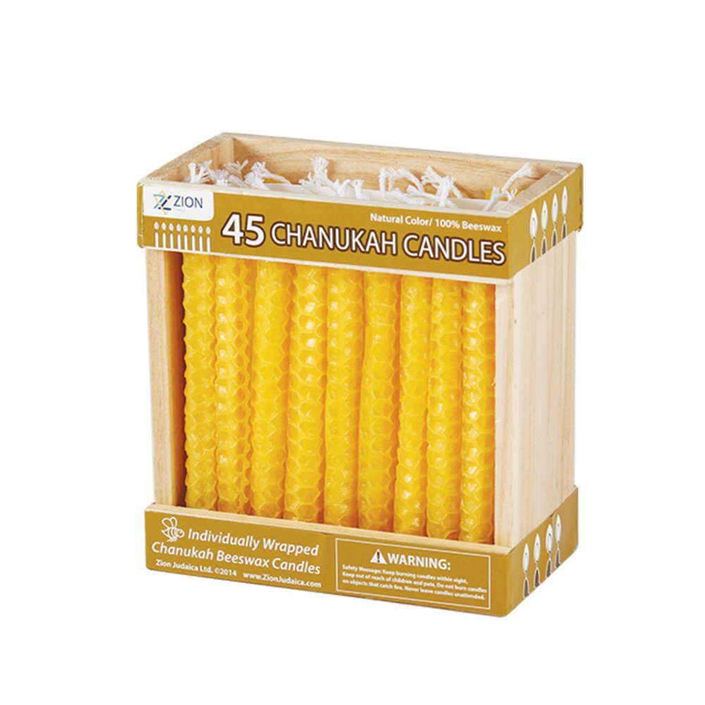 Zion Judaica Natural Beeswax Hanukkah Candles Set In A Wooden Crate Honeycomb Design Chanukkah Celebration Candles Honey Scented Aroma Candle Set of 45 Yellow bees Wax Chanukah Candle Set Holiday Gift