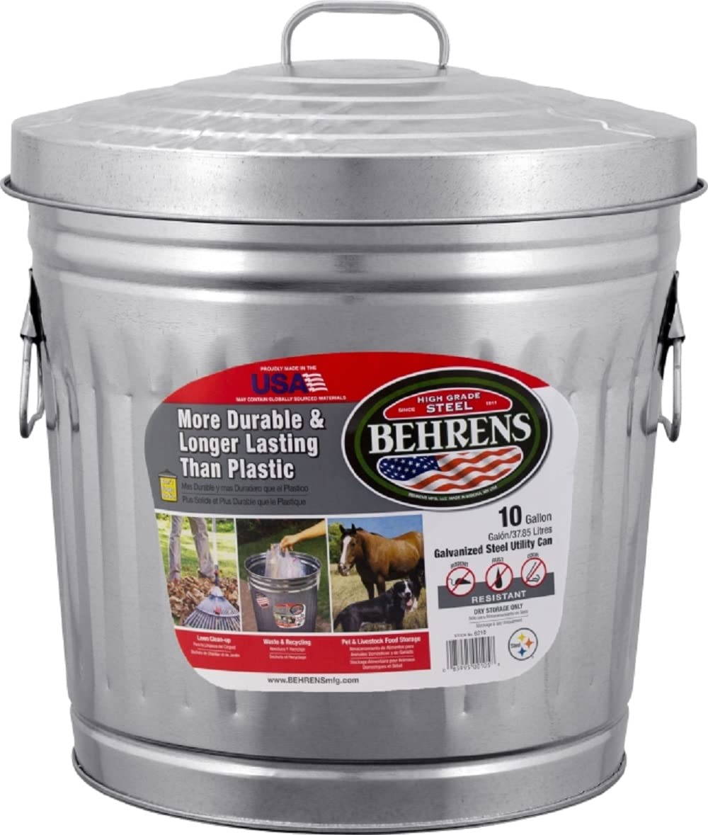 Behrens Manufacturing 6210 Galvanized Steel Trash Can, 10-Gallon