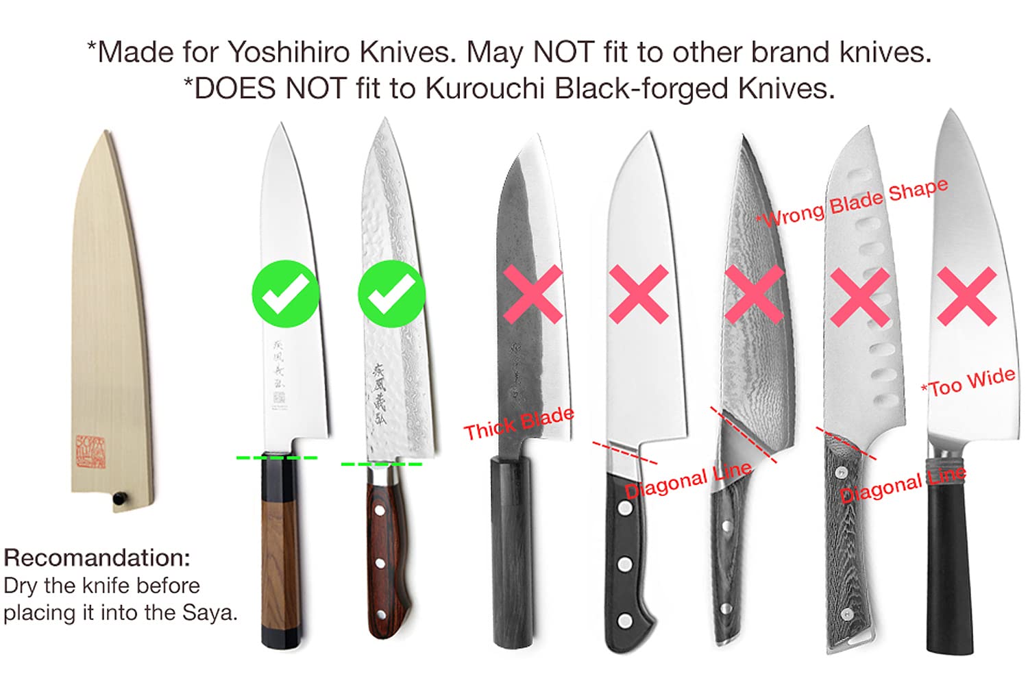 Yoshihiro Natural Magnolia Wood Saya Cover Blade Protector for Gyuto 180mm