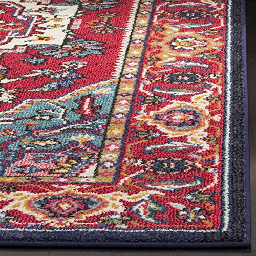 SAFAVIEH Monaco Collection Area Rug - 5'1" x 7'7", Red & Turquoise, Boho Oriental Medallion Design, Non-Shedding & Easy Care, Ideal for High Traffic Areas in Living Room, Bedroom (MNC207C)