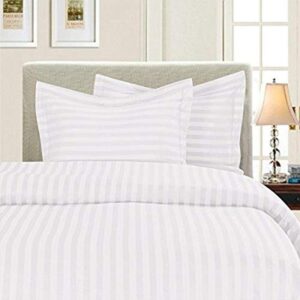 elegant comfort wrinkle & fade resistant 1500 thread count - damask stripes egyptian quality luxurious silky soft 3pc duvet cover set, king/cal-king, white