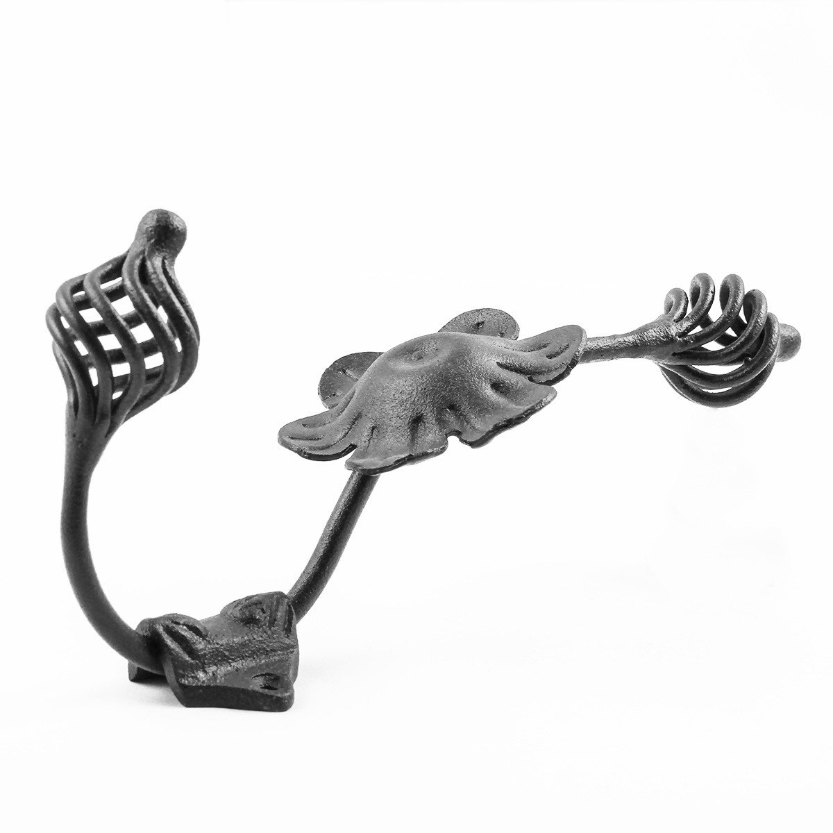 Renovators Supply Black Wrought Iron Wall Hook Decorative Floral Birdcage Style 9" Tall Double Hooks for Coat, Robe or Hat Holder Hanger Black Powder Coated Wall Mount Hooks with Hardware