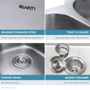 Ruvati RVM4132 Undermount 16 Gauge 24" Kitchen Single Bowl Sink, Stainless Steel