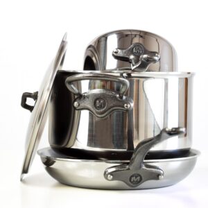 Mauviel M'Cook Iron 5-Ply Polished Stainless Steel Stock Pot With Lid, And Iron Handles, 9.7-qt, Made In France