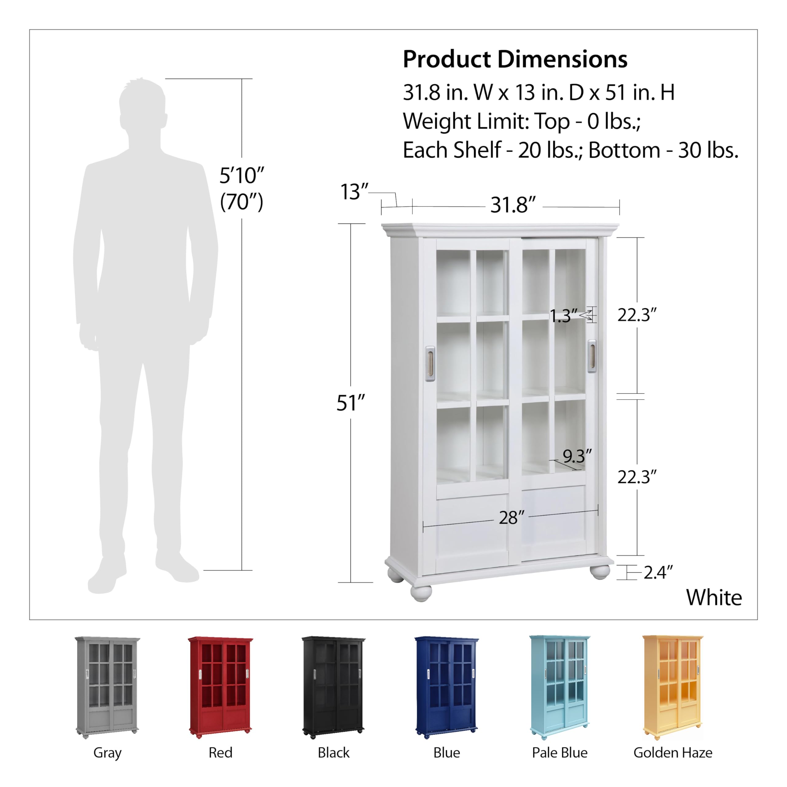 Ameriwood Home Aaron Lane Bookcase with Sliding Glass Doors, Red