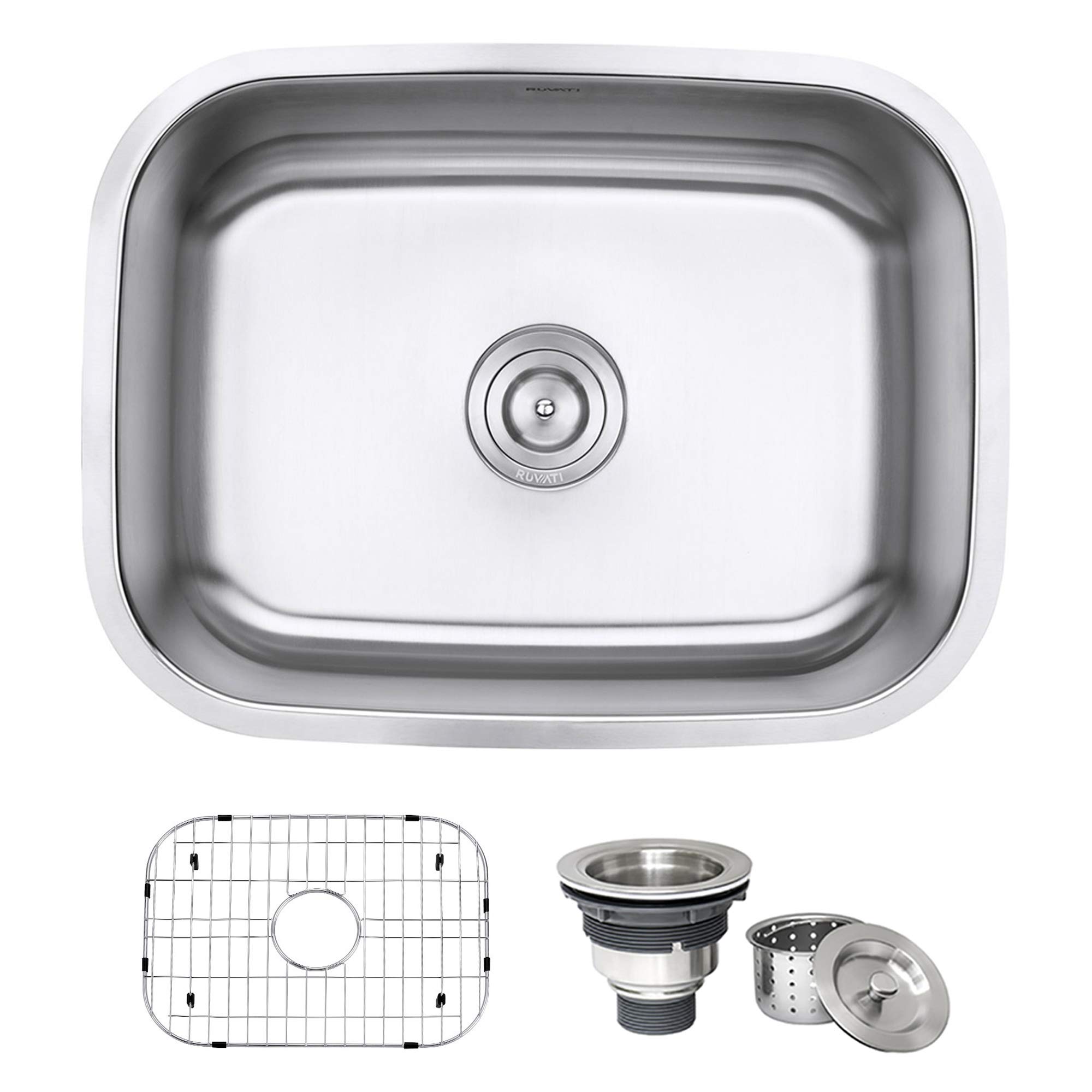 Ruvati RVM4132 Undermount 16 Gauge 24" Kitchen Single Bowl Sink, Stainless Steel