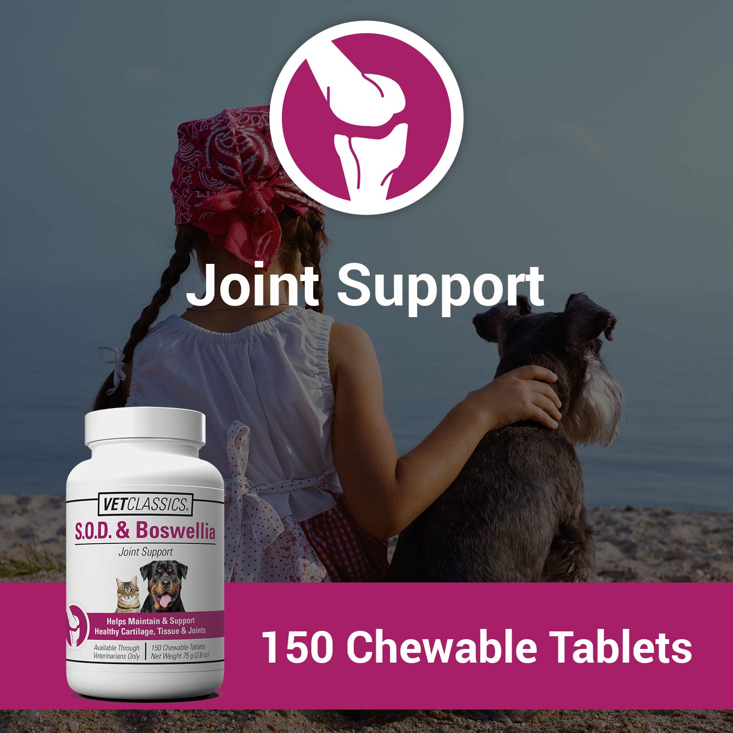 Vet Classics S.O.D. & Boswellia Joint Support for Dogs & Cats, Helps Maintain & Support Healthy Cartilage, Tissue & Joints, 150 Chewable Tablets