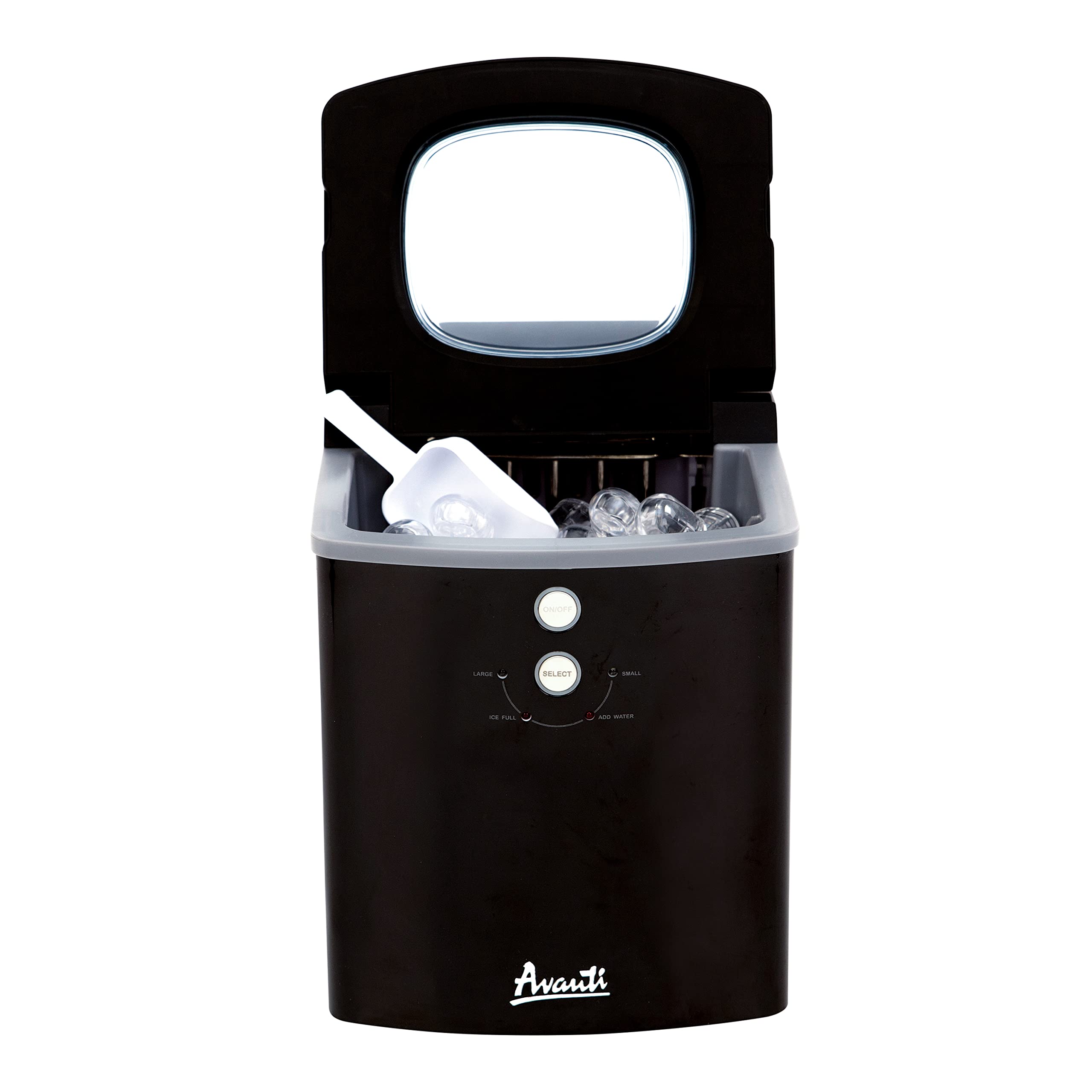 Avanti Ice Maker Portable Countertop Design Makes 33 Pounds of Ice Cubes in 24 Hours, Self Cleaning, Includes Scoop, Black