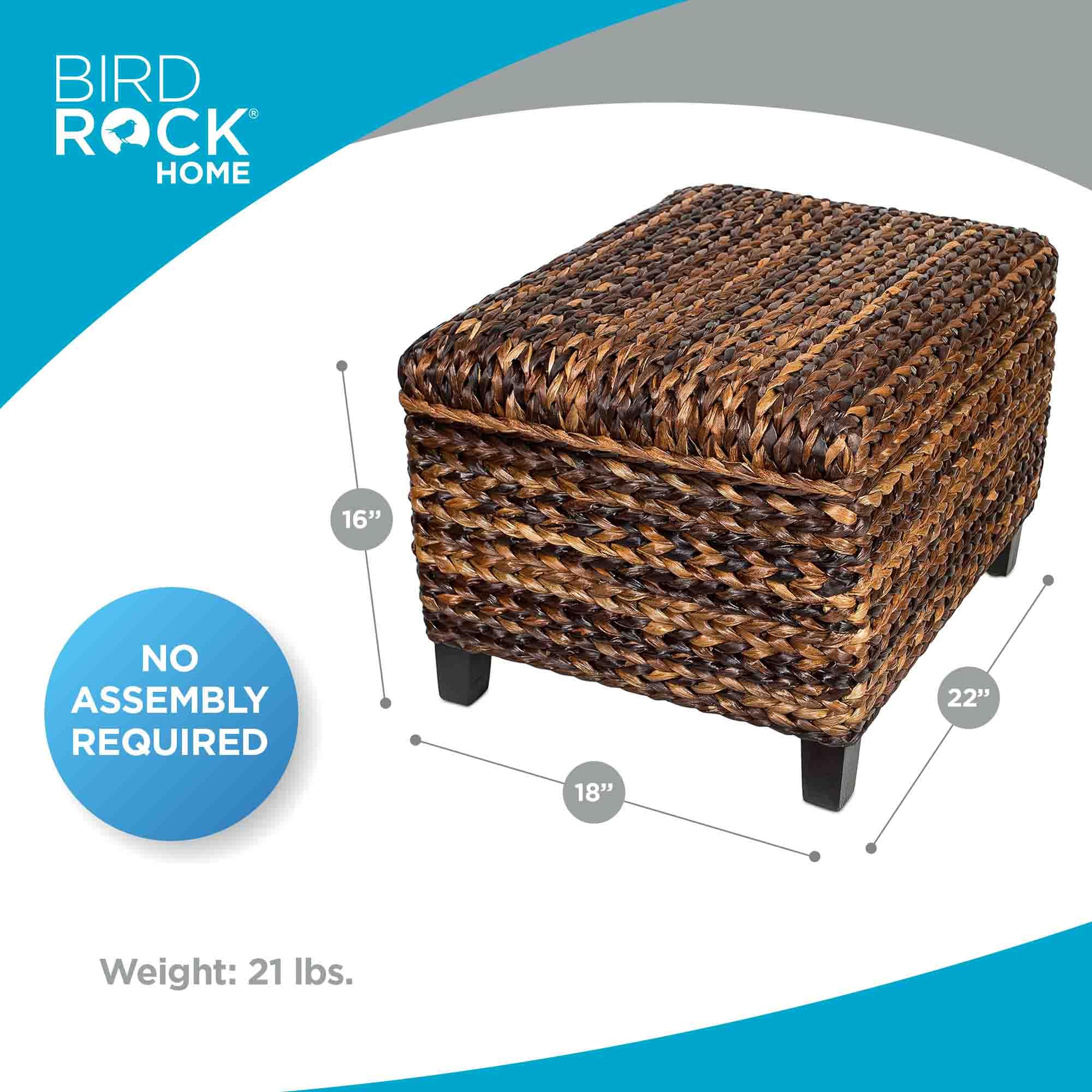 BIRDROCK HOME Woven Seagrass Storage Ottoman with Safety Hinges - Easy-to-Open Lid, Sturdy Construction - Natural Brown Finish - Large Storage Space Ideal for Living Room, Bedroom, Dorm - 22x18x16