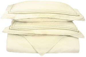 super soft light weight, 100% brushed microfiber, full/queen, wrinkle resistant, ivory duvet cover with 3-line taupe embroidered pillowshams in gift box