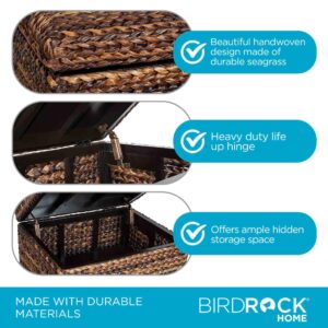 BIRDROCK HOME Woven Seagrass Storage Ottoman with Safety Hinges - Easy-to-Open Lid, Sturdy Construction - Natural Brown Finish - Large Storage Space Ideal for Living Room, Bedroom, Dorm - 22x18x16