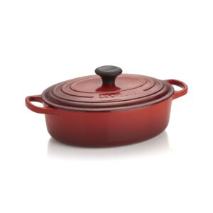 le creuset of america signature enameled cast iron oval wide dutch oven, 3.5-quart, cherry