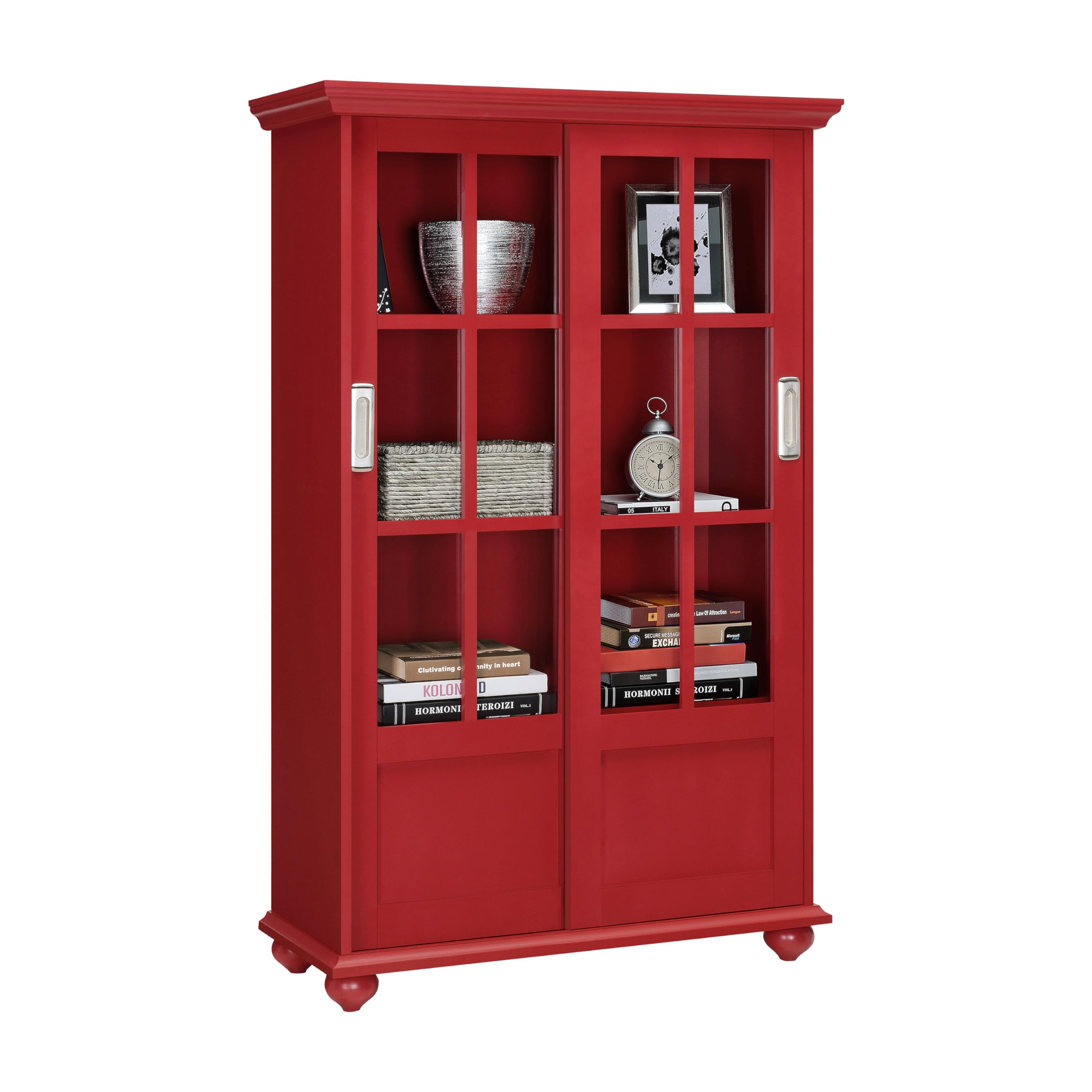 Ameriwood Home Aaron Lane Bookcase with Sliding Glass Doors, Red