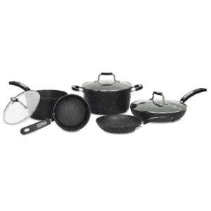 Starfrit The Rock 8-Piece Cookware Set with Bakelite Handles, Black