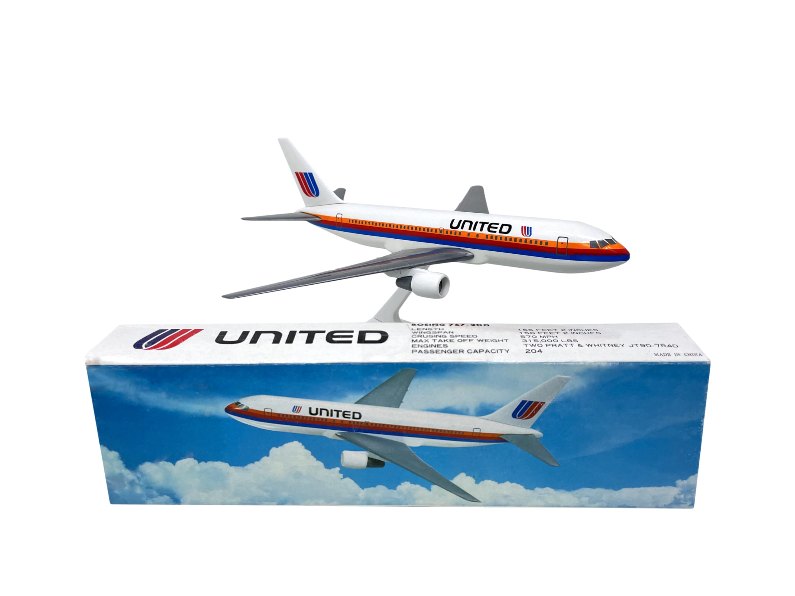 Flight Miniatures United (76-93) 767-200 1:200 Scale - Plastic Snap-Fit Model Airplane - Collectible Replica of United Airlines Aircraft - Part# ABO-76720H-002