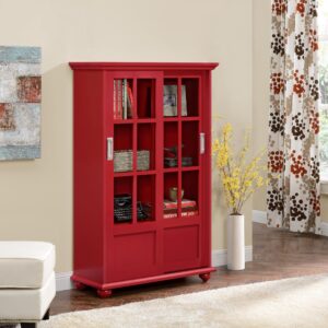 Ameriwood Home Aaron Lane Bookcase with Sliding Glass Doors, Red