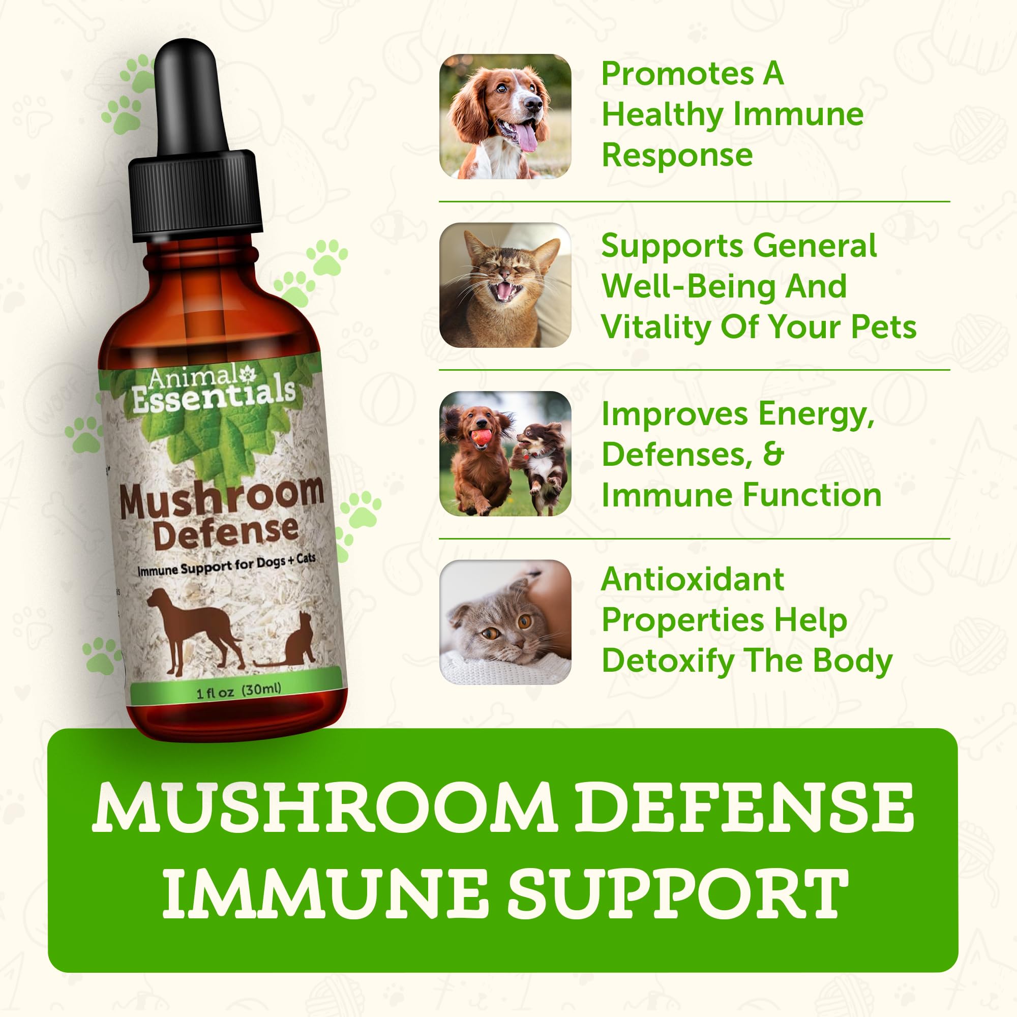 Animal Essentials Mushroom Defense - Immune System Support for Dogs & Cats, Natural Antioxidant, Mushrooms, For All Ages, Organic Herbs - 1 Fl Oz