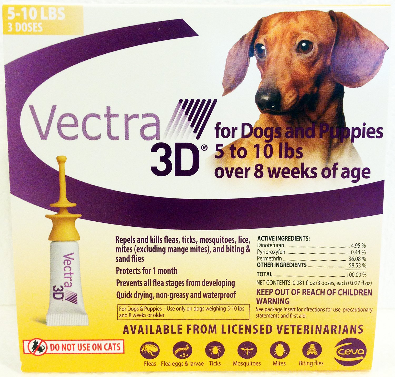 Vectra 3D® Gold for Extra Small Dogs 5 - 10 Pounds (3 Doses)