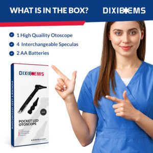 Dixie Ems Basic Medical Pocket Size Otoscope with LED Light, Clip and 4 Specula Sizes for Students, EMTs, Nurses, Doctors, and Vets