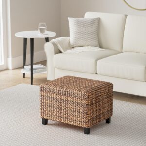 BIRDROCK HOME Woven Seagrass Storage Ottoman with Safety Hinges - Easy-to-Open Lid, Sturdy Construction - Natural Brown Finish - Large Storage Space Ideal for Living Room, Bedroom, Dorm - 22x18x16