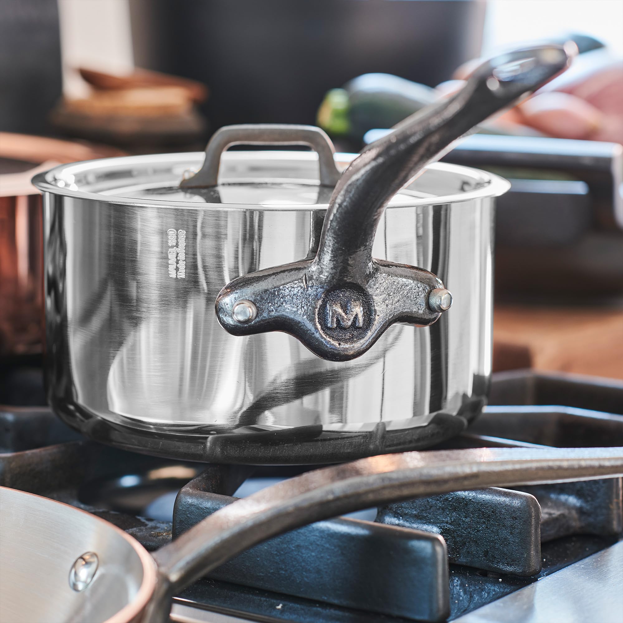 Mauviel M'Cook Iron 5-Ply Polished Stainless Steel Stock Pot With Lid, And Iron Handles, 9.7-qt, Made In France