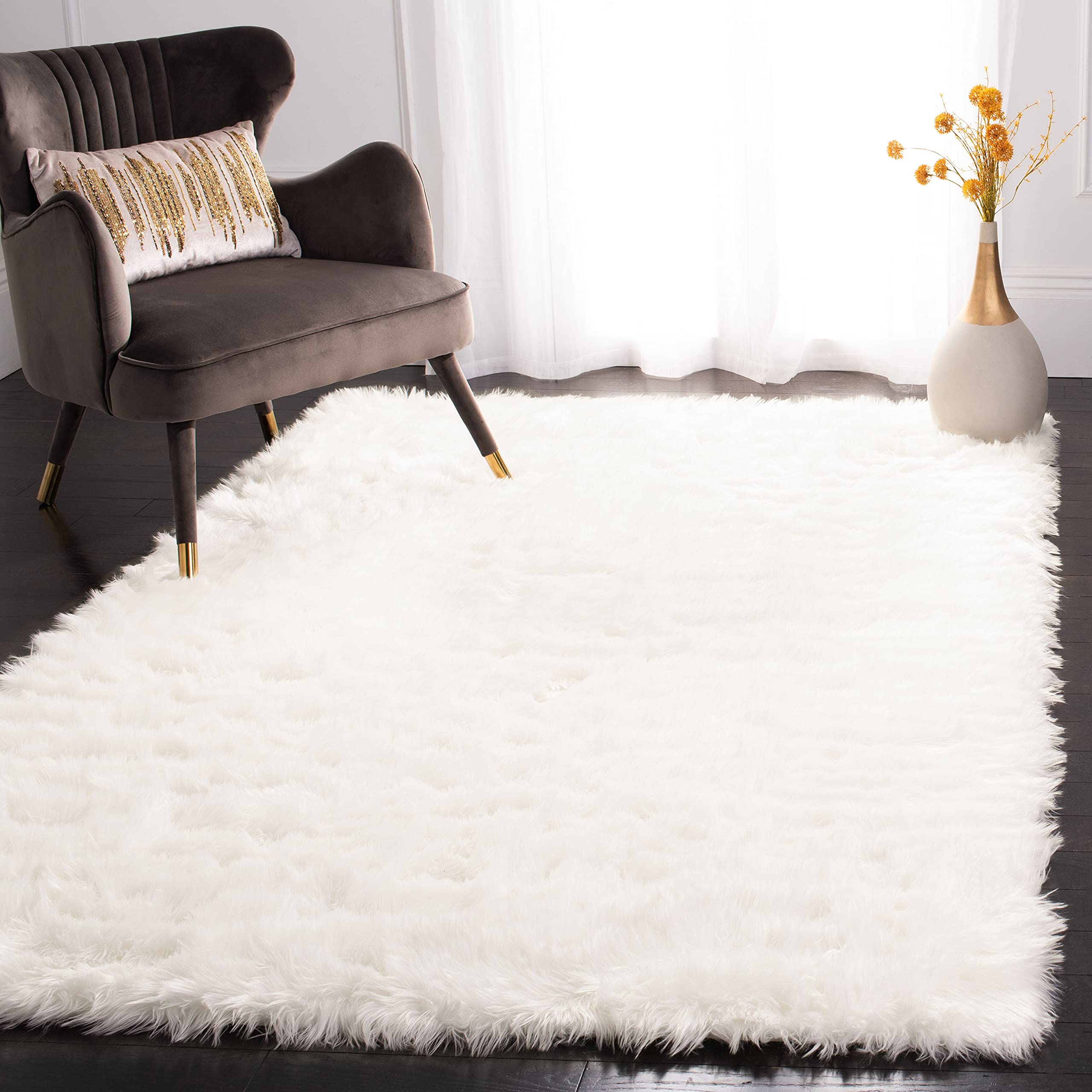 SAFAVIEH Faux Sheep Skin Collection 5' x 8' Ivory FSS235A Silken Glam 2.35-inch Thick Area Rug