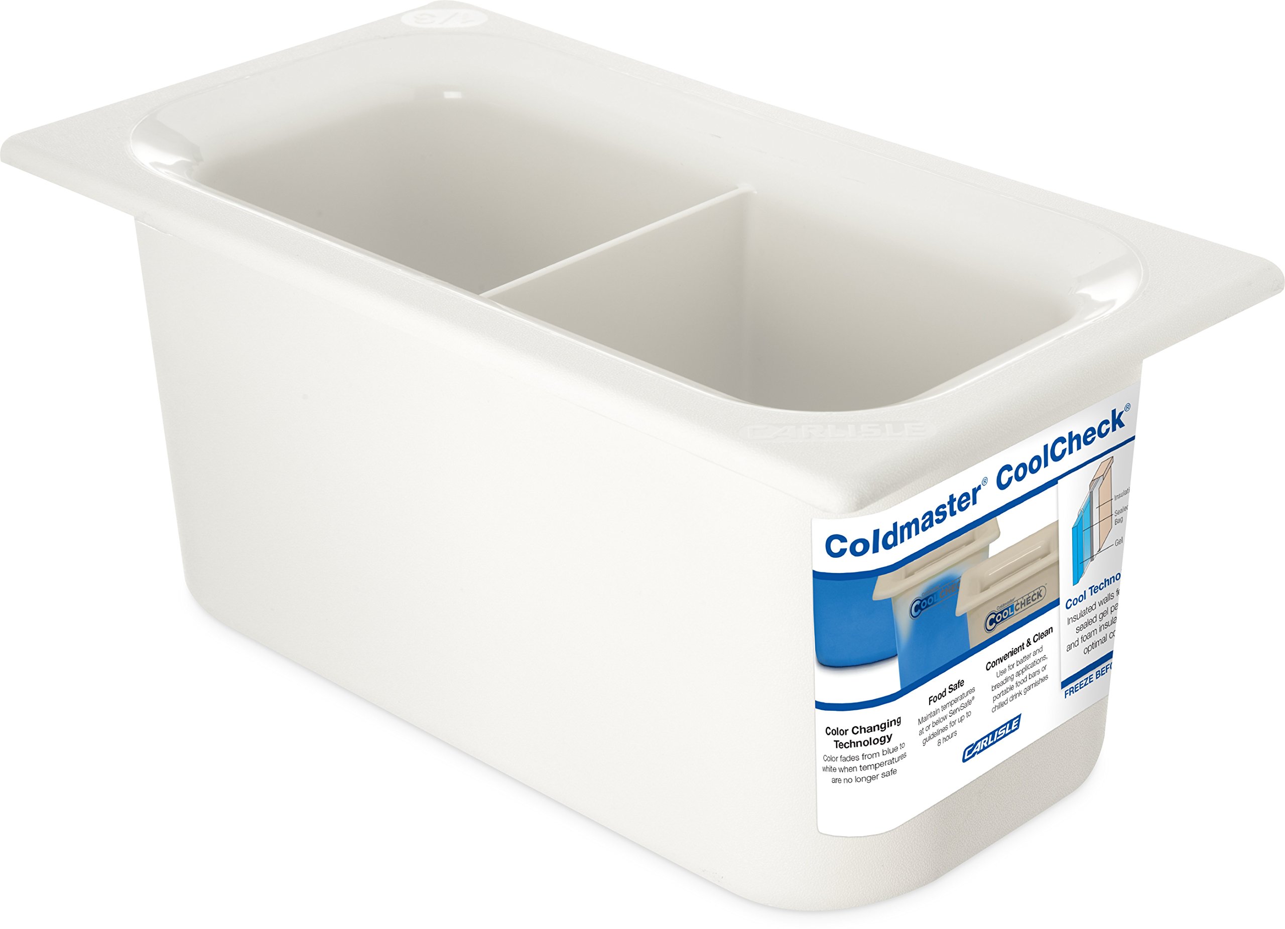 Carlisle FoodService Products Coldmaster Coolcheck Plastic Food Pans, Divided for Catering, Kitchens, Restaurants, 3.4 Quarts, White, Blue