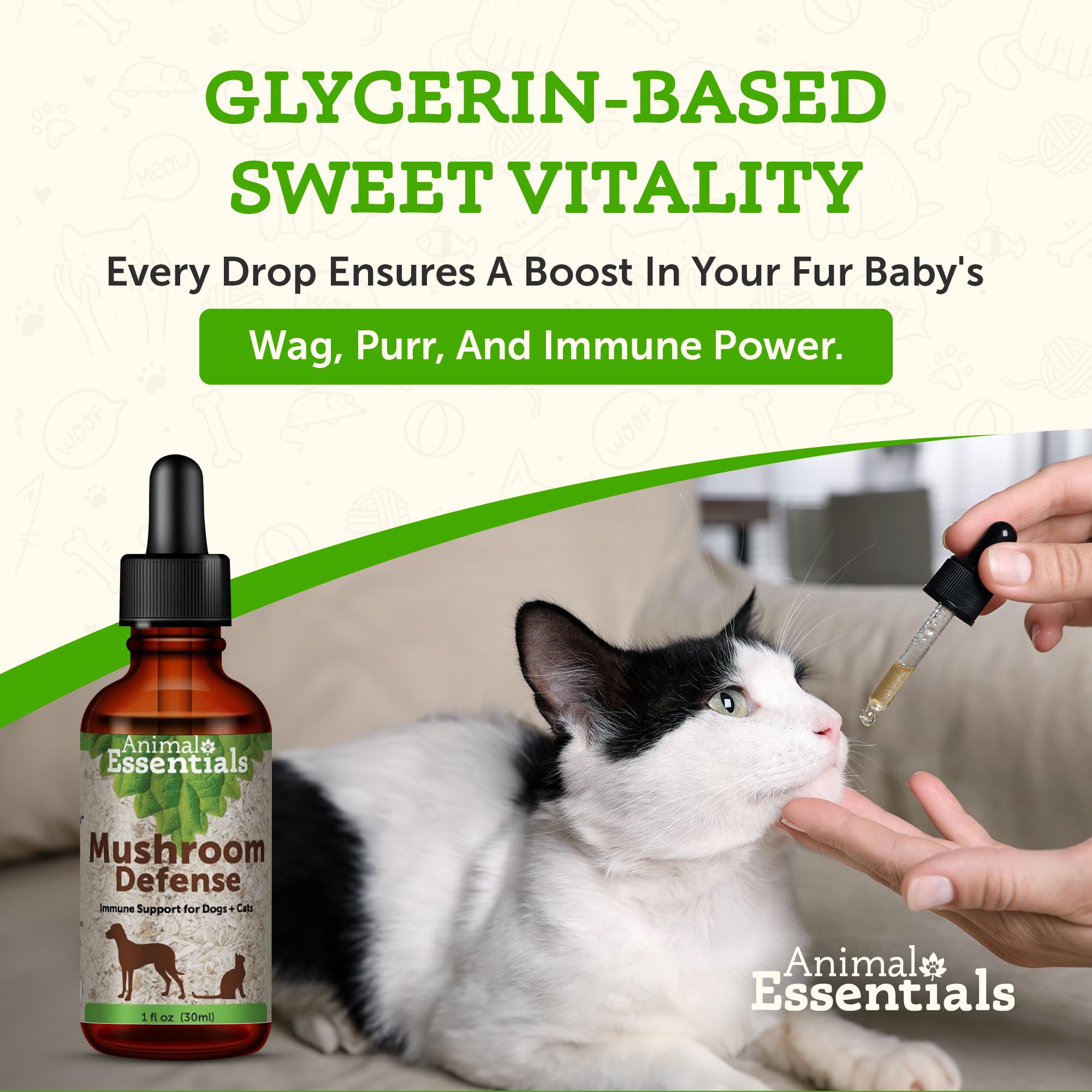 Animal Essentials Mushroom Defense - Immune System Support for Dogs & Cats, Natural Antioxidant, Mushrooms, For All Ages, Organic Herbs - 1 Fl Oz