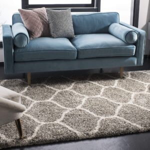 SAFAVIEH Hudson Shag Collection Area Rug - 5'3" x 7'6", Grey & Ivory, Moroccan Trellis Design, Non-Shedding & Easy Care, 2-inch Thick Ideal for High Traffic Areas in Living Room, Bedroom (SGH280B)