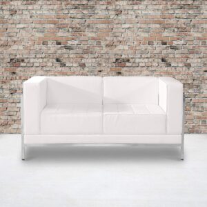 flash furniture hercules imagination series contemporary white leathersoft loveseat with encasing frame