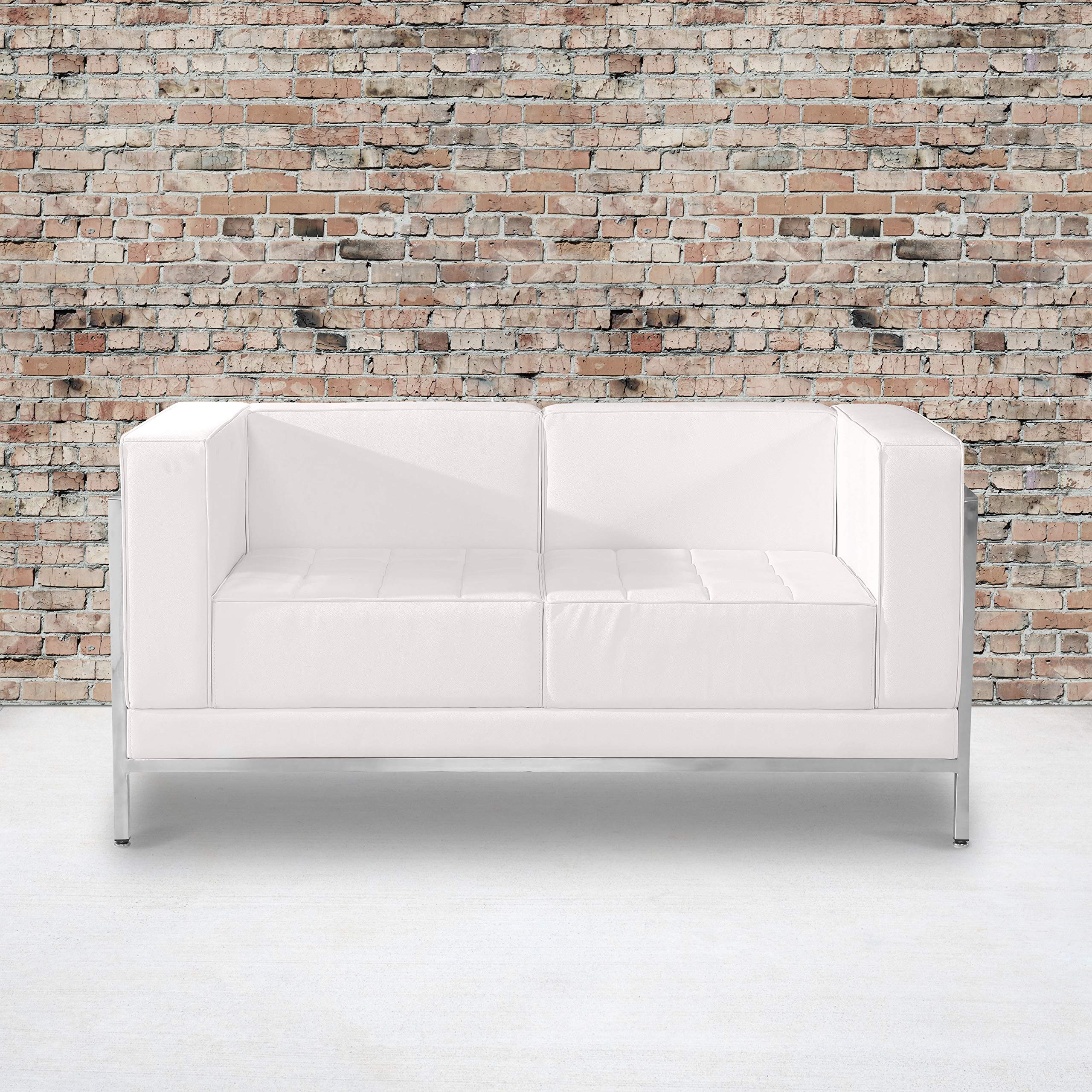 Flash Furniture HERCULES Imagination Series Contemporary White LeatherSoft Loveseat with Encasing Frame