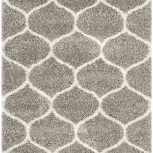 SAFAVIEH Hudson Shag Collection Area Rug - 5'3" x 7'6", Grey & Ivory, Moroccan Trellis Design, Non-Shedding & Easy Care, 2-inch Thick Ideal for High Traffic Areas in Living Room, Bedroom (SGH280B)