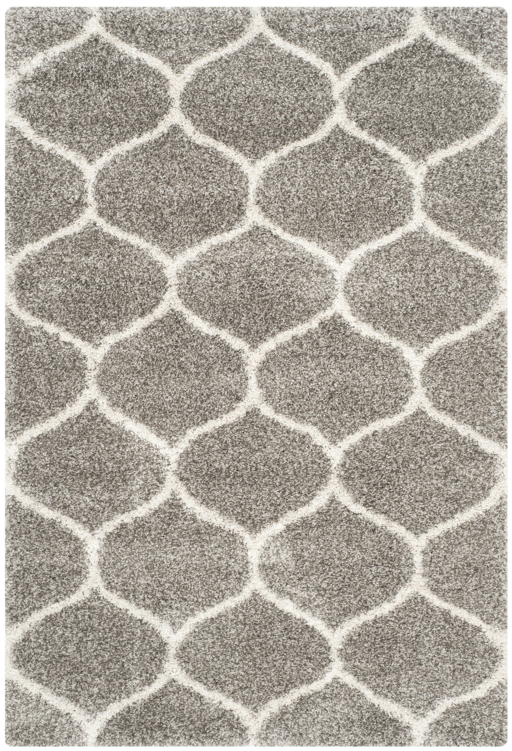 SAFAVIEH Hudson Shag Collection Area Rug - 5'3" x 7'6", Grey & Ivory, Moroccan Trellis Design, Non-Shedding & Easy Care, 2-inch Thick Ideal for High Traffic Areas in Living Room, Bedroom (SGH280B)