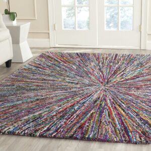 SAFAVIEH Nantucket Collection Area Rug - 5' x 8', Multi, Handmade Boho Abstract Burst Cotton, Ideal for High Traffic Areas in Living Room, Bedroom (NAN319A)