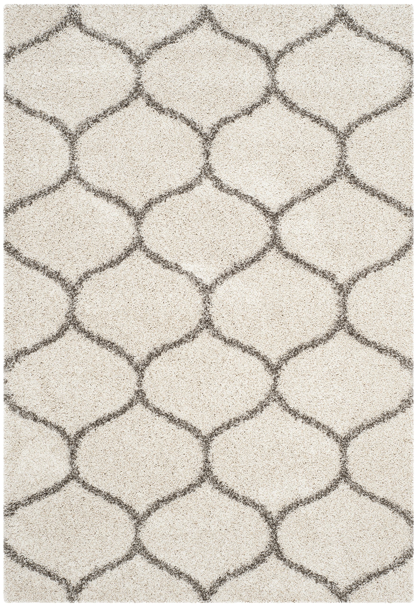 SAFAVIEH Hudson Shag Collection Area Rug - 5'3" x 7'6", Ivory & Grey, Moroccan Trellis Design, Non-Shedding & Easy Care, 2-inch Thick Ideal for High Traffic Areas in Living Room, Bedroom (SGH280A)