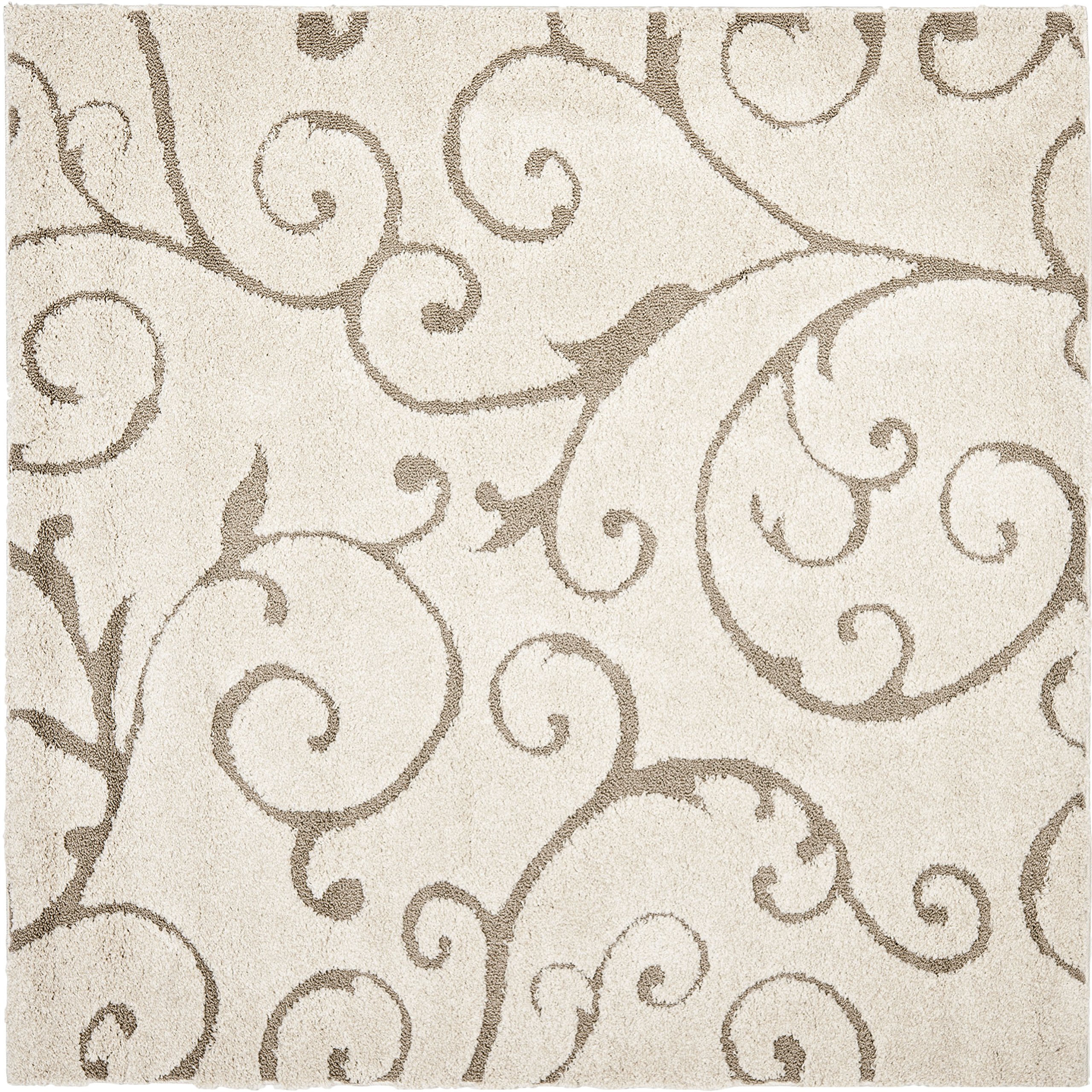 SAFAVIEH Florida Shag Collection Area Rug - 9' Square, Cream & Beige, Scroll Design, Non-Shedding & Easy Care, 1.2-inch Thick Ideal for High Traffic Areas in Living Room, Bedroom (SG455-1113)