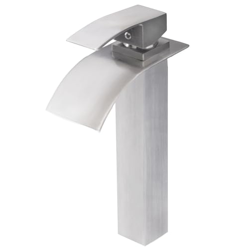 Novatto GF-136BN Eclipse Single Lever Waterfall Vessel Faucet, Brushed Nickel