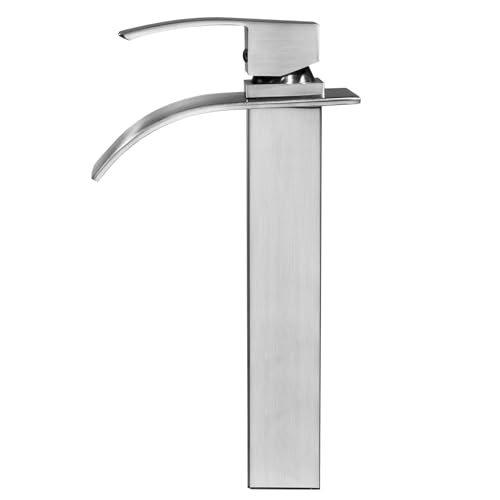 Novatto GF-136BN Eclipse Single Lever Waterfall Vessel Faucet, Brushed Nickel