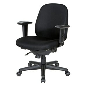 Office Star Ergonomic Mid Back Office Desk Chair with Adjustable Height, Tilt, and Padded Arm Rests, Icon Black Fabric