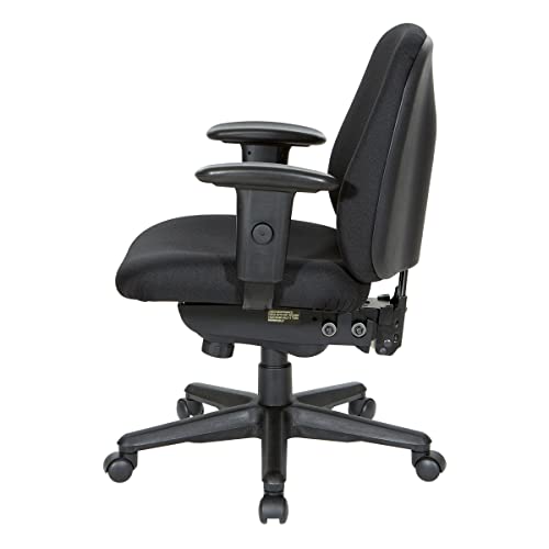 Office Star Ergonomic Mid Back Office Desk Chair with Adjustable Height, Tilt, and Padded Arm Rests, Icon Black Fabric