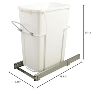 Knape & Vogt FE SCB10-1-35WH Single 20 Quart Soft-close, 9-3/8" X 18-13/16" X 20-1/8" Bottom-mount Waste & Recycling Bins