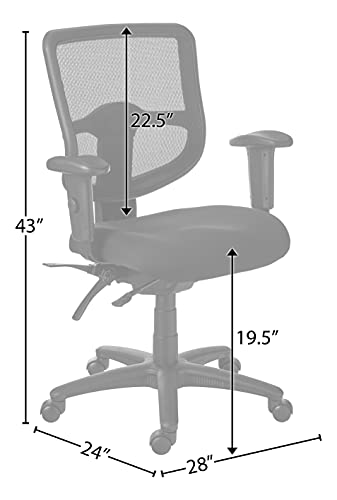 Office Star Ergonomic Mid Back Office Desk Chair with Adjustable Height, Tilt, and Padded Arm Rests, Icon Black Fabric