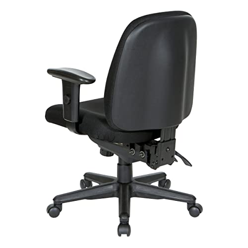 Office Star Ergonomic Mid Back Office Desk Chair with Adjustable Height, Tilt, and Padded Arm Rests, Icon Black Fabric